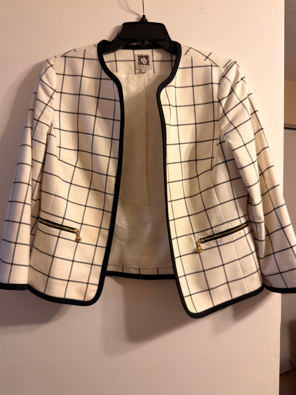 Anne Klein Windowpane Open-Front Jacket – Women’s Size 8
